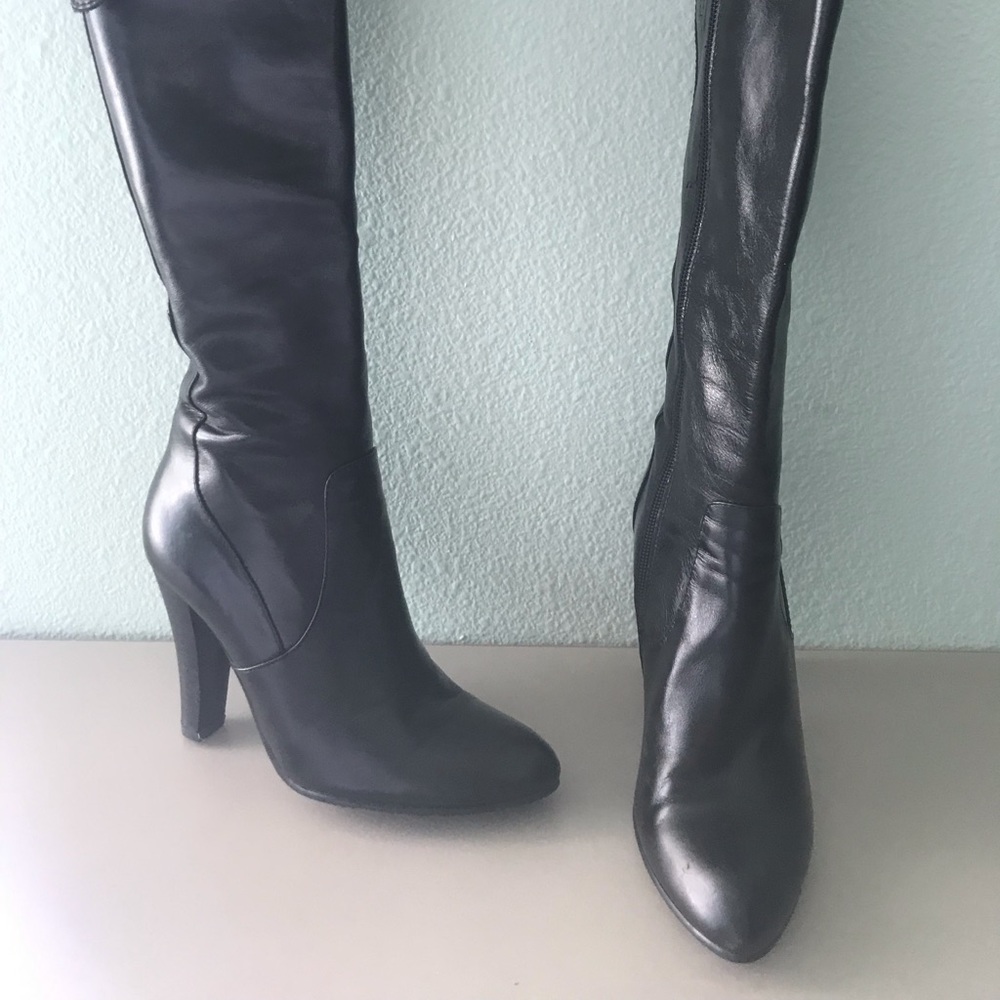 High heel leather boots